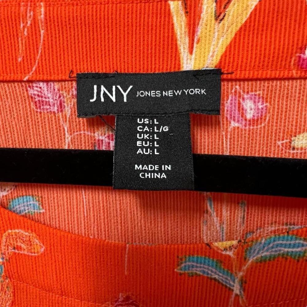 JNY Women’s Vibrant Orange Floral Scoop Neck Split Hem Blouse, Size Large - Picture 2 of 13